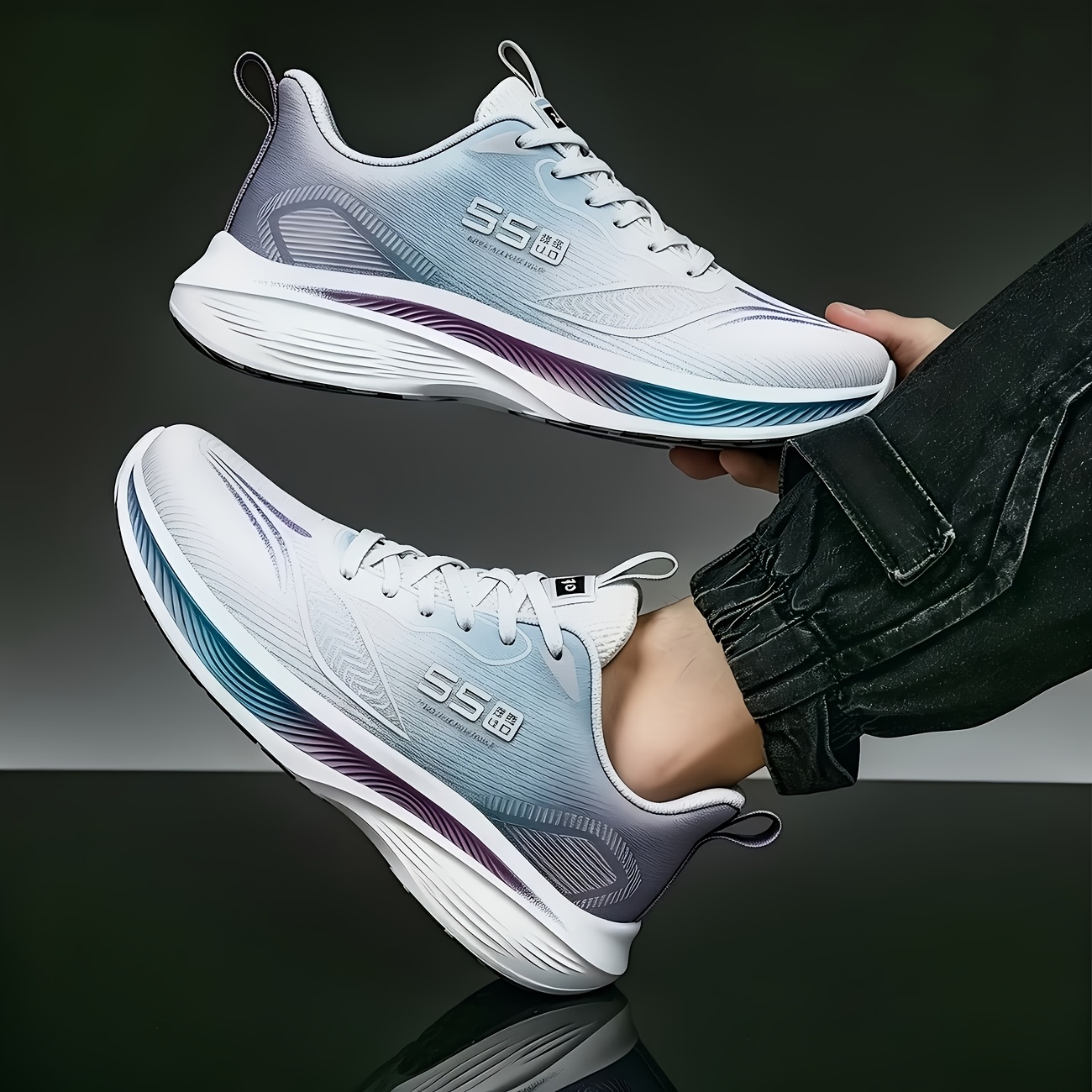 Men'S Shoes Green And White - Дышащие вязаные лоферы на платформе с