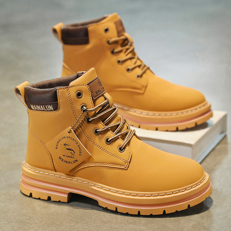 Men Shoes Classic - Классические мужские высокие ботинки, желтые кожаные